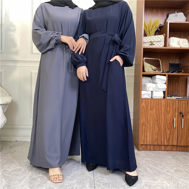 

Modest for Muslim Women Casual Abayas Prayer Longue Maxi Dress Dubai Turkey Arabic Robe Belted Ramadan Eid Kaftan Islam Jalabiya