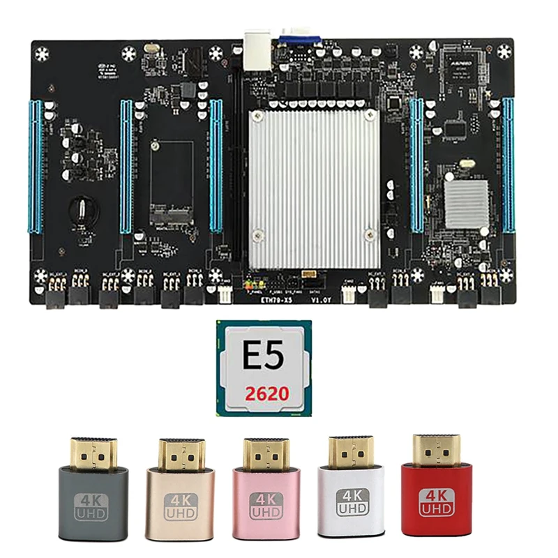 

ETH79-X5 BTC Mining Motherboard With E5 2620 CPU+5Xgraphics Virtual Display Adapter LGA2011 65Mm DDR3 RAM 5 PCIE16X Slot