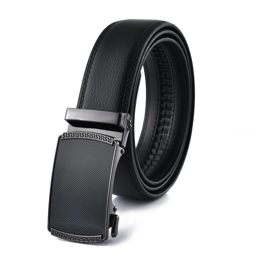 Men’s Genuine Second Cow Leather Business Leisure Belts Elegant Black Belts Male Jean Pants Waistband Metal Automatic Buckle