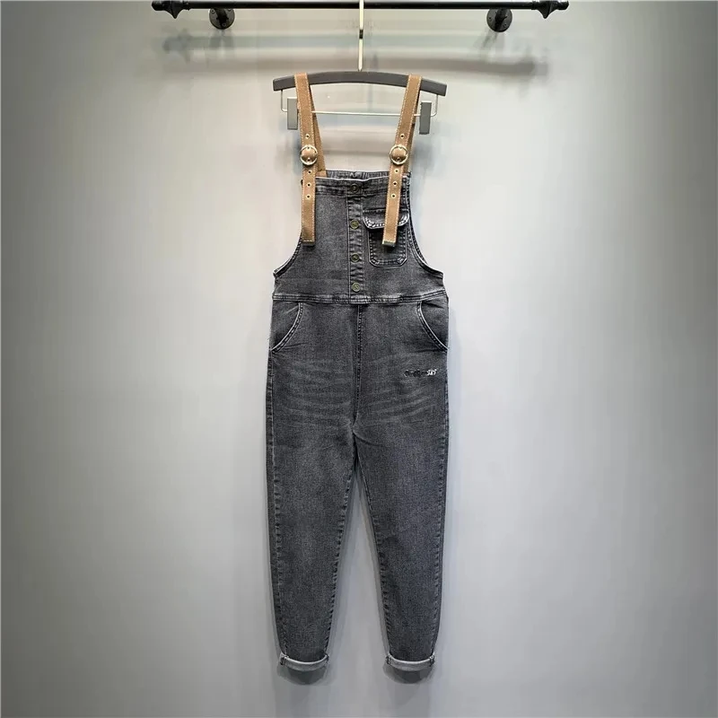 

Female Harajuku Denim Overalls 2022 New Spring Fall Loose Letter Embroidery Women Jumpsuits Single-Breasted Casual Jean Overalls