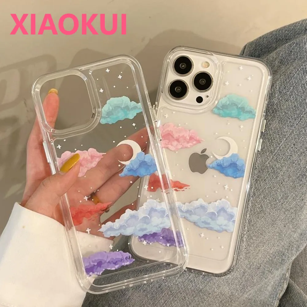 

Tranparent Rainbow Colorful Cloud Soft TPU Phone Case for iphone 13 12 11promax mini XR X XS MAX 8 7 6plus SE2020