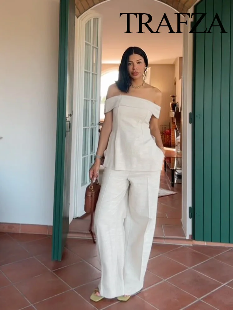 Женский комплект из 2 предметов TRAFZA однотонный тонкий укороченный топ с вырезом