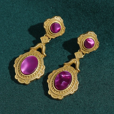 Золотые серьги-капельки STALAIT фиолетовые кошачий глаз