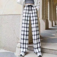 2022 summer new plaid pants women straight high waist all match loose trousers korean version student casual female clothing