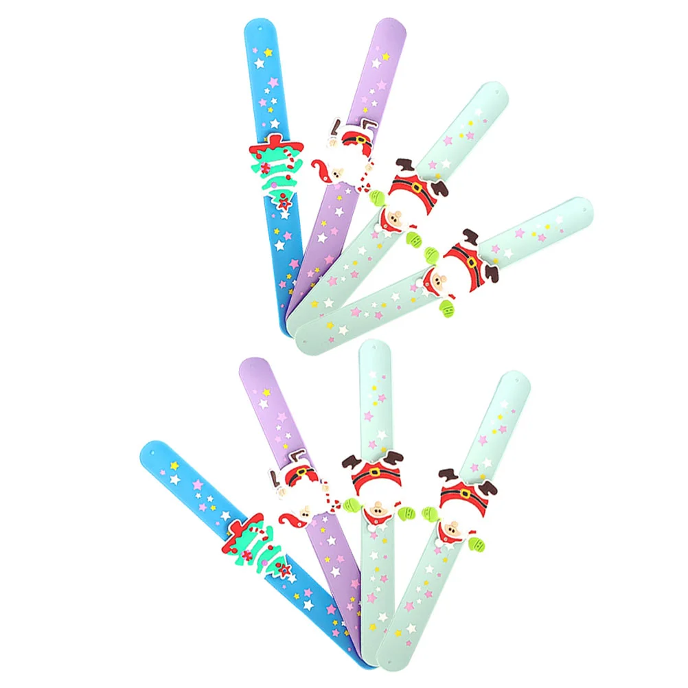 

8 Pcs Christmas Bracelet Wrist Straps Slap Bracelets Adults Kids Wristbands Festival Party Favors Classroom Silica Gel Elder