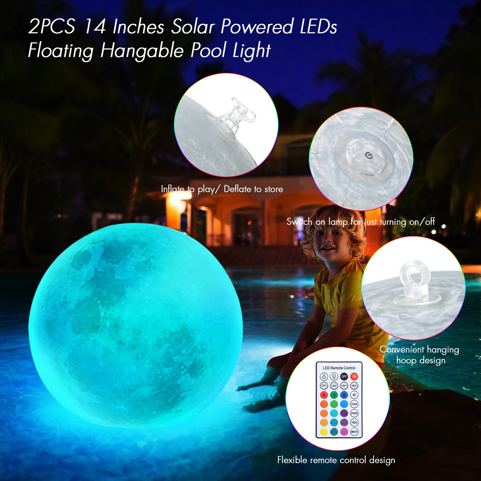 

Waterproof LED Garden Ball Light Solar RGB LED Ball Lights Night Lights EDs Floating Inflatable Hangable Pool Lights Moon Design