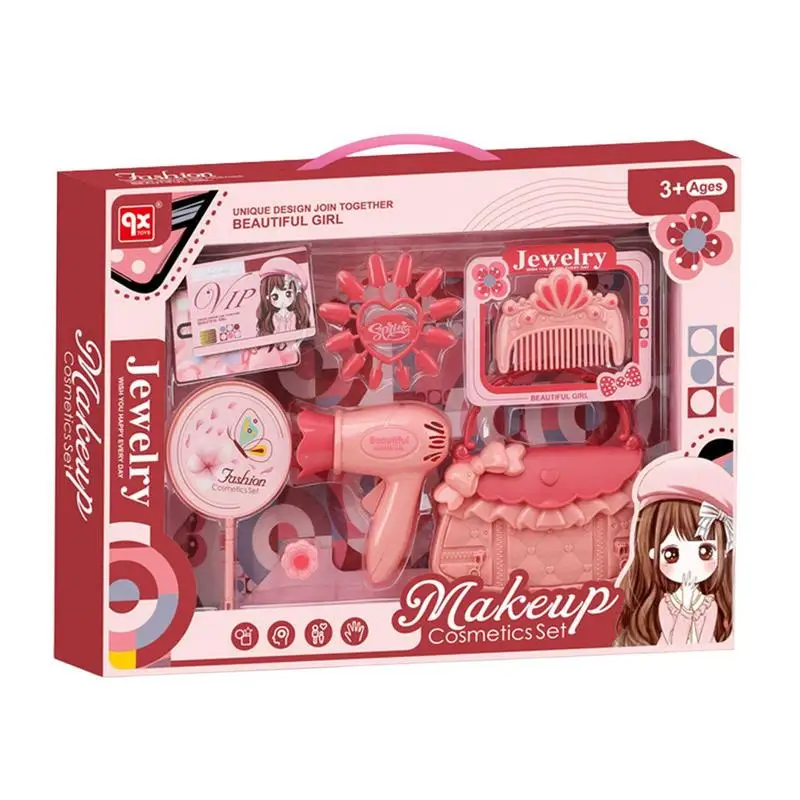 

Makeup Playset For Girls Girl Simulation Cosmetic Bag With Hair Dryer Kids Salon Playset With Comb And Mini Bag Birthday Party