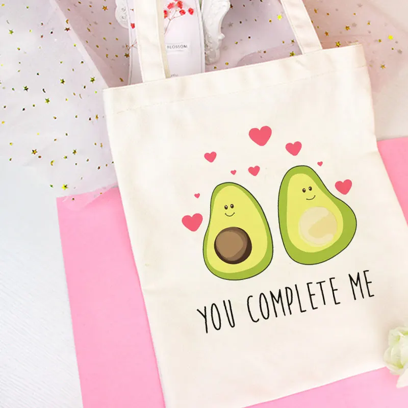 

Женская Холщовая Сумка с мультяшным принтом «You Complete Me»