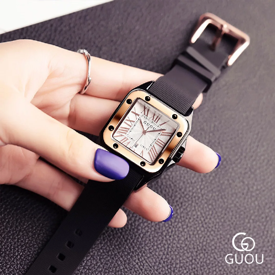Fashion GUOU Brand Watch Rectangula Quartz Ladies Women's Watches Leather Upscale Large Dial Top Luxury Women relogio feminino enlarge