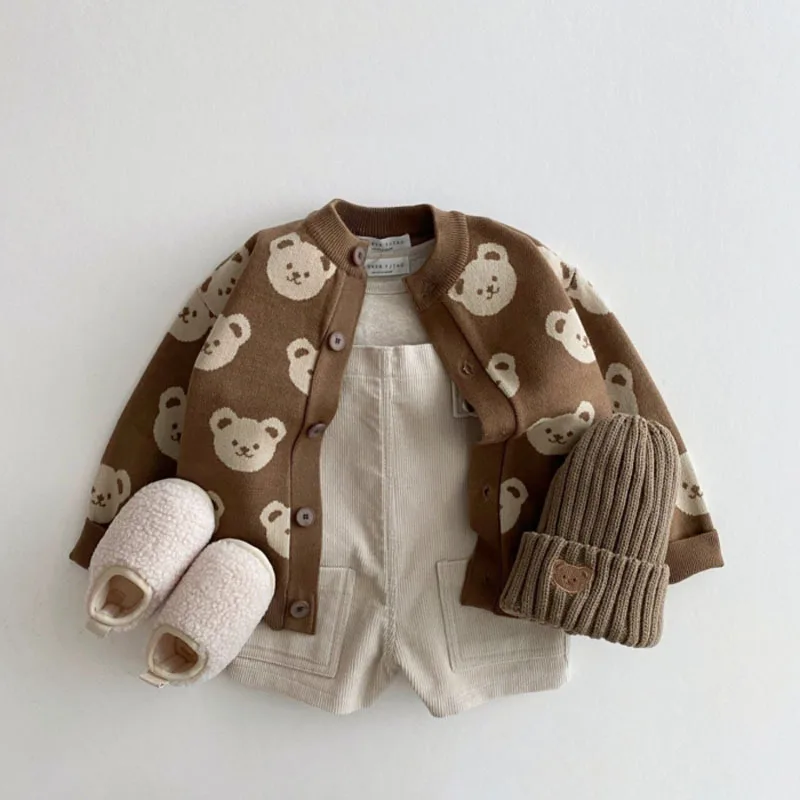 New Arrivel Toddler Baby Boy Knitwear Newborn Cardigans Girls Clothes Cartoon Bear Knit Sweater Kids Autumn Winter Outerwear