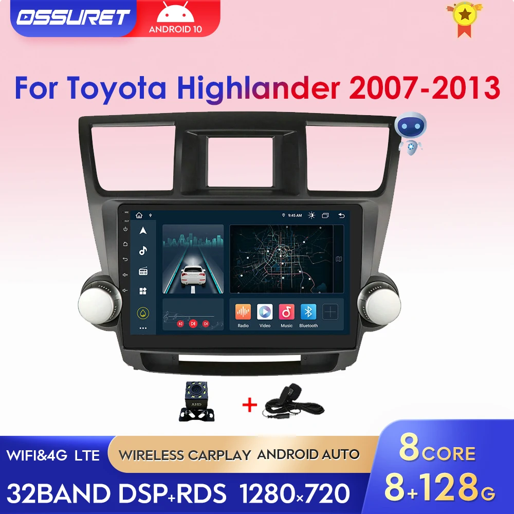 8-ядерный автомобильный телефон Android с GPS для Toyota Highlander 2007-2013 автомобильное радио