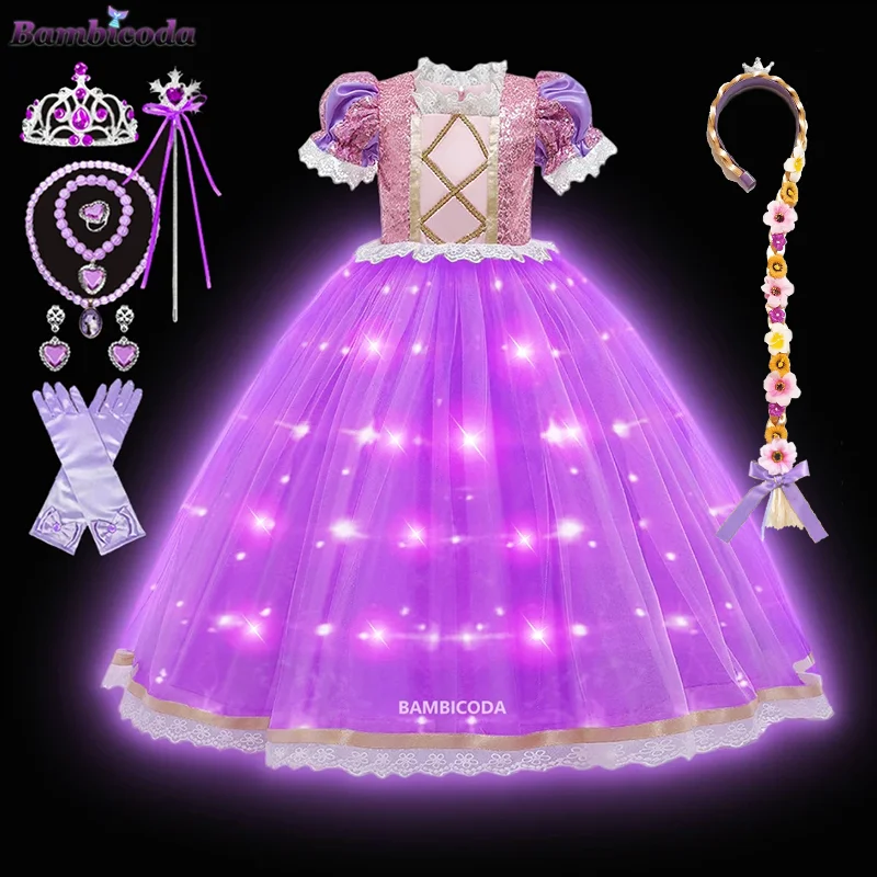 Платье для девочек в стиле Рапунцель со светодиодной подсветкой