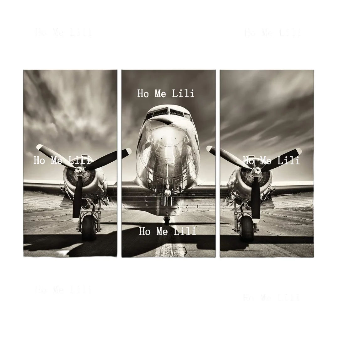 Самолет настенный винтажный черно-белый Пропеллер для мальчика комнаты дома