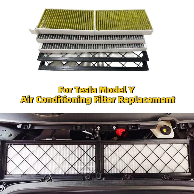 For Tesla Model Y Built-in Air Conditioning Filter Replacement Extraposition HEPA Efficiency Activated Carbon Accessories