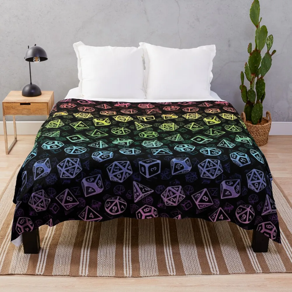 

D20 Dice Set Pattern (Rainbow) Throw Blanket soft plaid