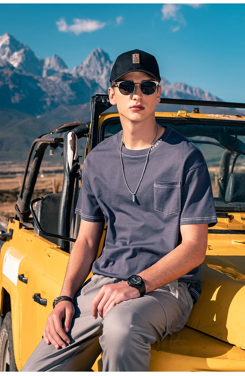 

Мужская свободная футболка, Молодежная серия с открытой линией, пятиконечная футболка с коротким рукавом, Новинка лета 8008