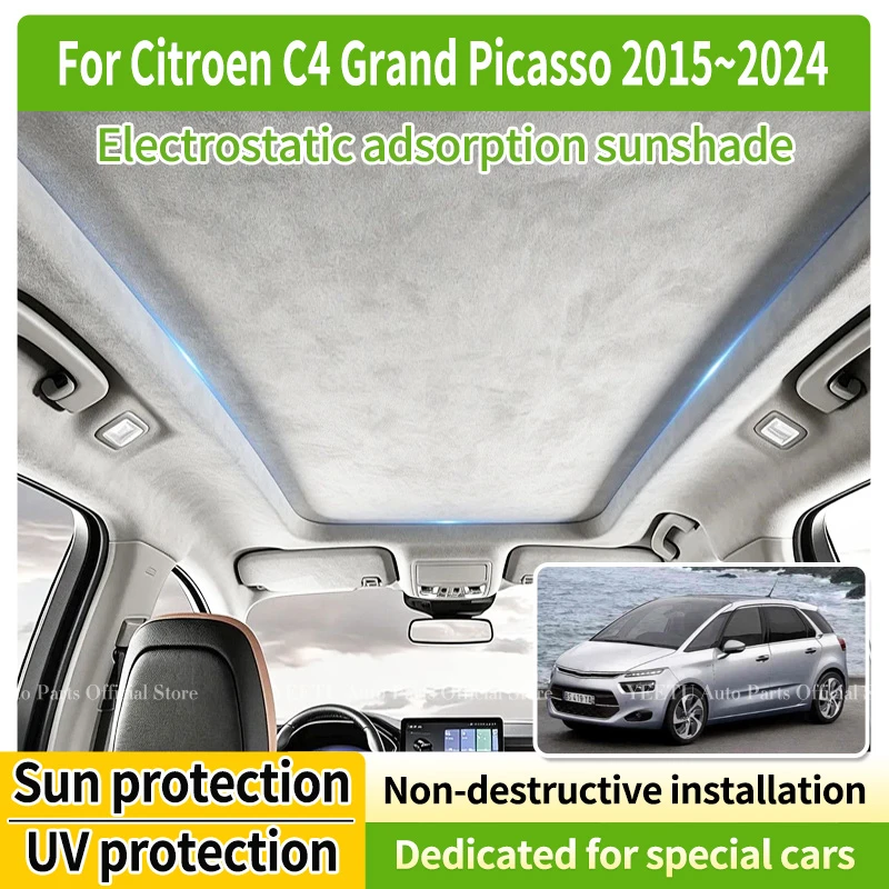 Фото Солнцезащитный козырек для люка автомобиля Citroën C4 Picasso 2014-2022 21 MK2, аксессуары, электростатические накладки, блокирующие УФ-излучение и блики, для люка на крыше №1