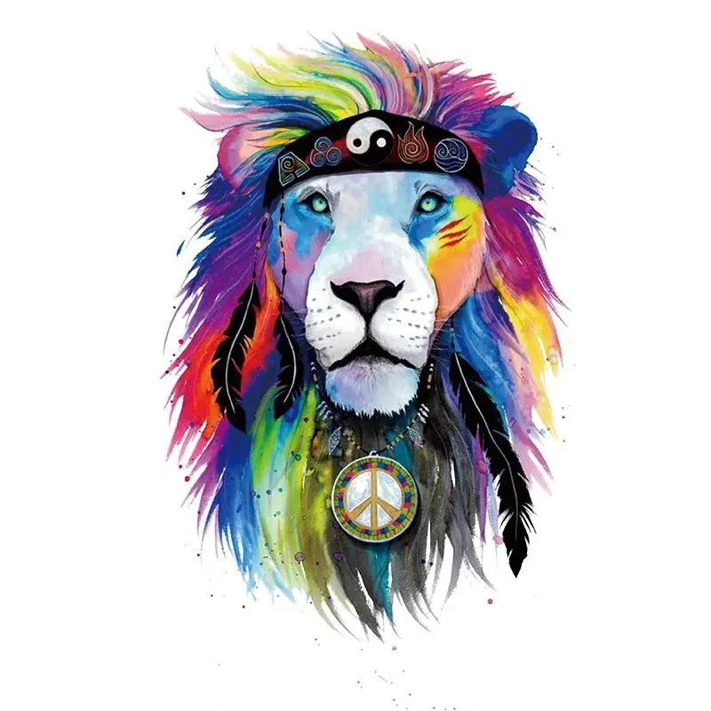 

16.9x25cm Colorful Feather Lion Animal Iron On Patches For DIY Clothes T-Shirt Thermal Heat Transfer Stickers Printing