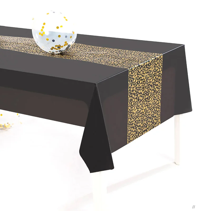

137x274cm Tablecloth Waterproof Oil Proof Black Gold Polka Dot Decoration Party Birthday Wedding Picnic Restaurant Table Decor