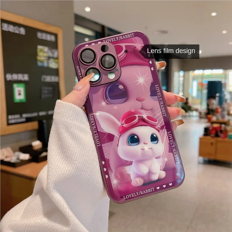 Cartoon Glass Shell With Lens Film, Fully Wrapped Anti Drop Protective Cover For iphone14 13 12Pro Max Plus Fashion New Products