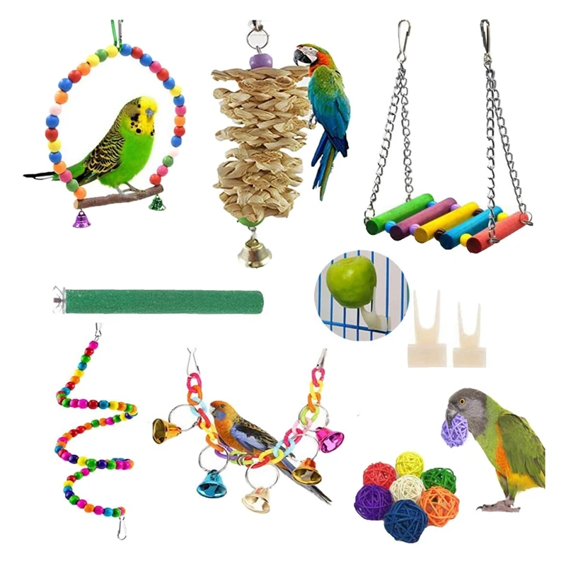 

15 Pack Bird Parrot Swing Chewing Toys,Hanging Bell Birds Cage Toys Birds Cage Toy Accessories For Parakeets,Finches
