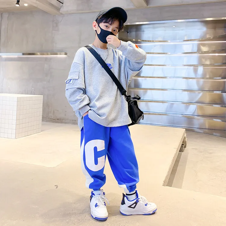 

Spring Autumn Teen Boys Clothes Set Kids Tracksuit Cotton Hoodies Tops + Pants Children Clothing Boy Sportswear 5-14 Years