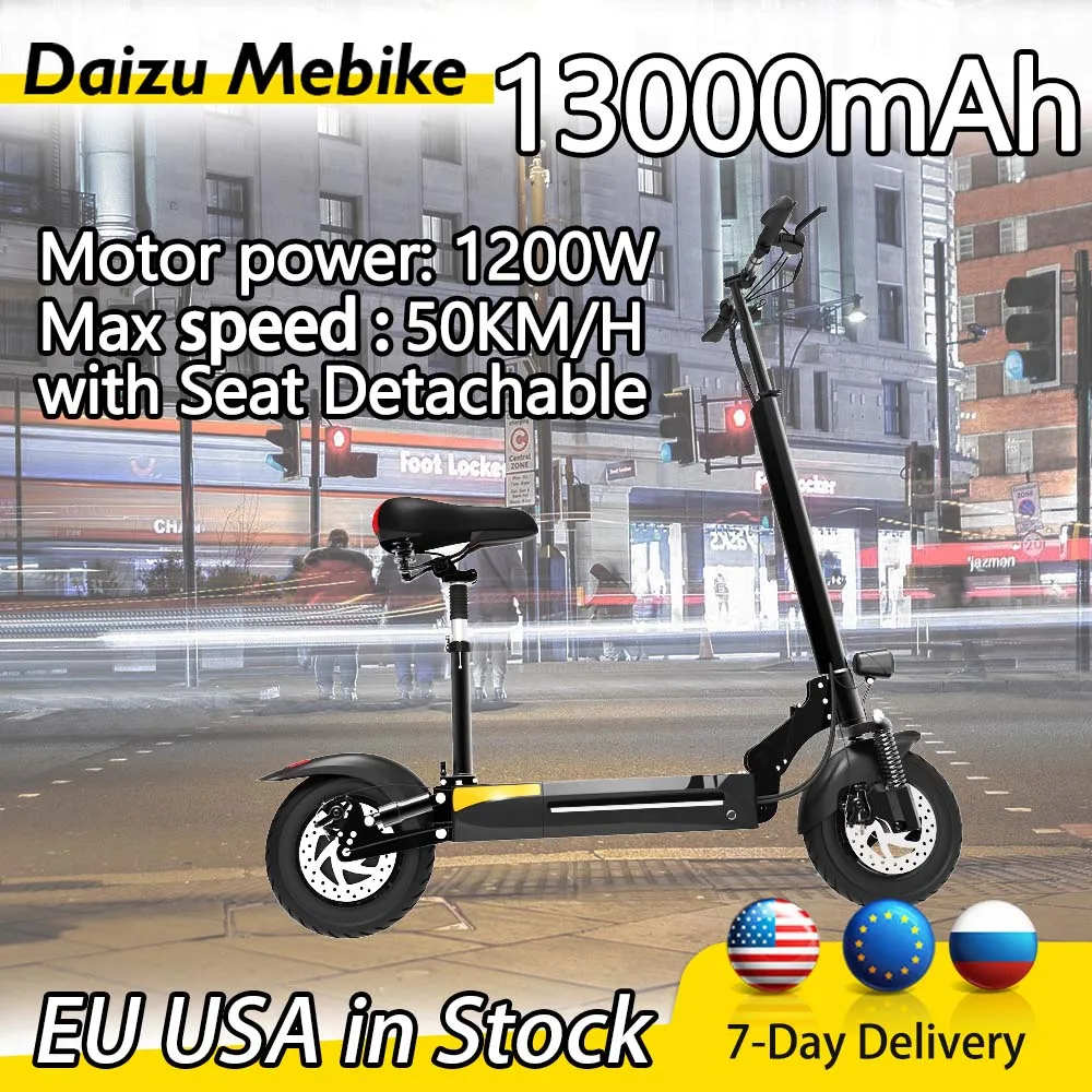 

13000mAh Electric Scooter 1200W Rear Motor 13Ah Battery E Scooter Foldable Light Weight Portable Electric Scooters Adults 10inch