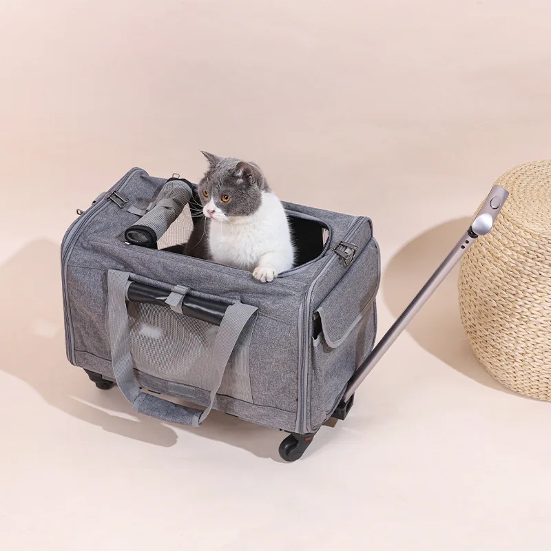 

Outdoor Large Capacity Double Layer Pet Bag Cat Backpacks Foldable Trolley Case Dog Bag Breathable Pet Backpack Travel Bag