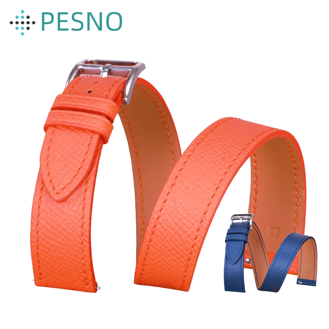 PESNO Suitable for HEURE H W036801/W036805WW00 Wrist Genuine Calf Skin Leather Watch Bands Lady Fashion Straps with Pin Buckle