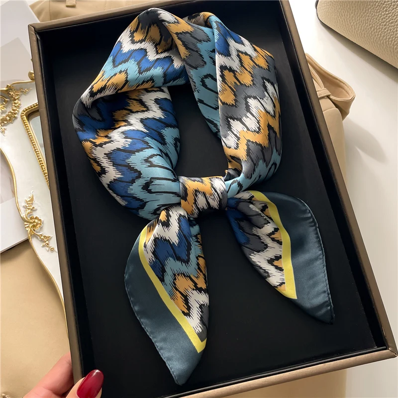 

70cm Silk Hair Scarf Women Luxury Print Square Satin Neckerchief Shawl Wraps Female Head Tie Hijab Bandana Scarves Stoles 2022