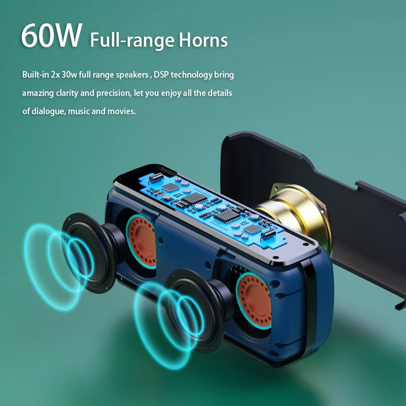 Haut-parleur Bluetooth Portable 60W, caisson de basses, haute puissance, pour l'extérieur, musique, Boombox, sonos enlarge