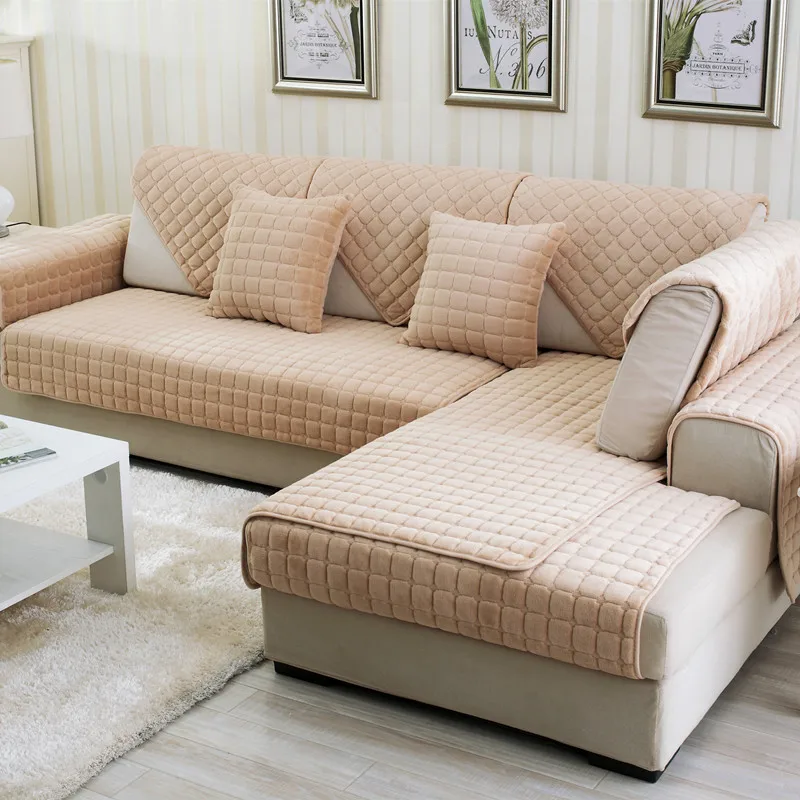 

Thicken Flannel Sofa Cover Solid color Four Seasons Non-slip Seat Cushion Couch Slipcover for Living room Decor Plush Sofa Towel