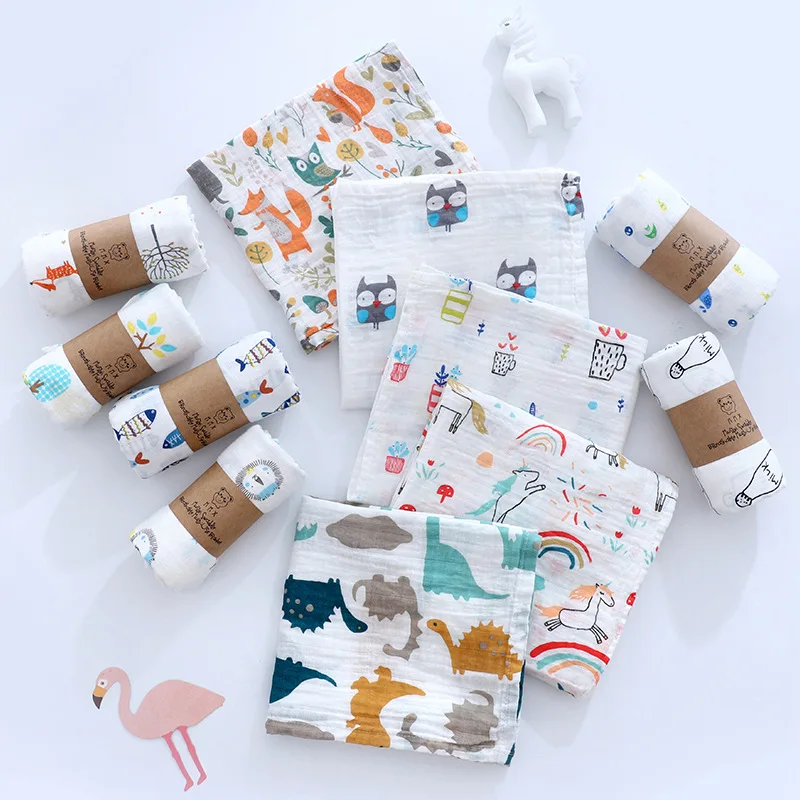 

110*120cm Blanket Double Muslim Swaddle Blanket Baby Accessories Blankets Throw Newborn Cartoon Cute Blanket Kids Bath Towel