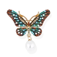 elegant charm butterfly pearl pendant brooch women rhinestone butterfly jewelry insect pins coat clothing gifts accesories
