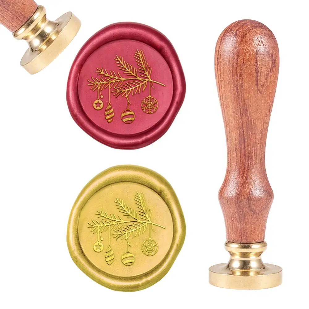 

Retro Christmas Branch with Bells Wax Seal Stamp Removable Brass Wood Handle for DIY Scrapbook Envelope Decoration Crafts