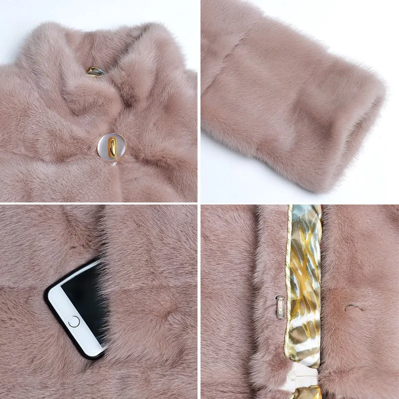 High Quality Natural Mink Fur Coats Of Women Pink Genuine Fur Parkas Thick Warm Winter Real Mink Female Jackets fourrure femme