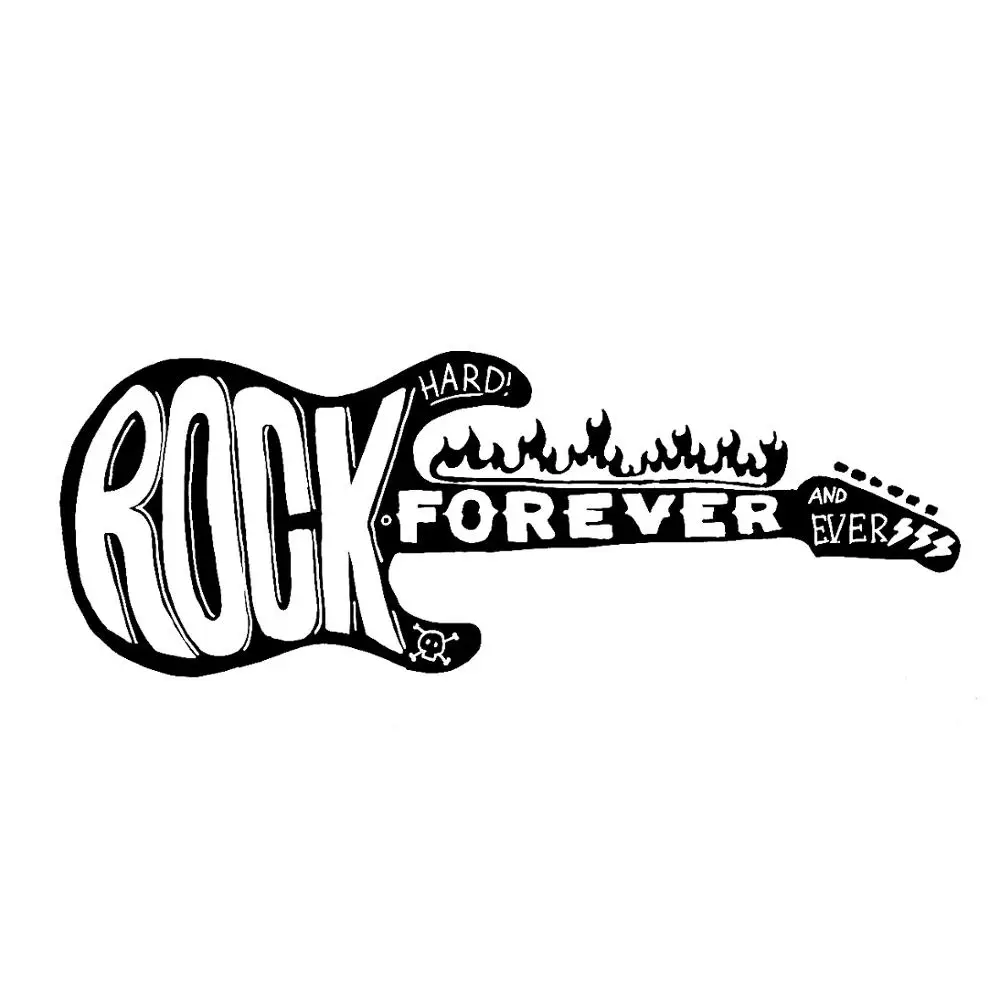 

Music Rock Forever Guitar Fire Car Stickers Vinly Waterproof Decal Exterior Decoration 14.7*5.4CM