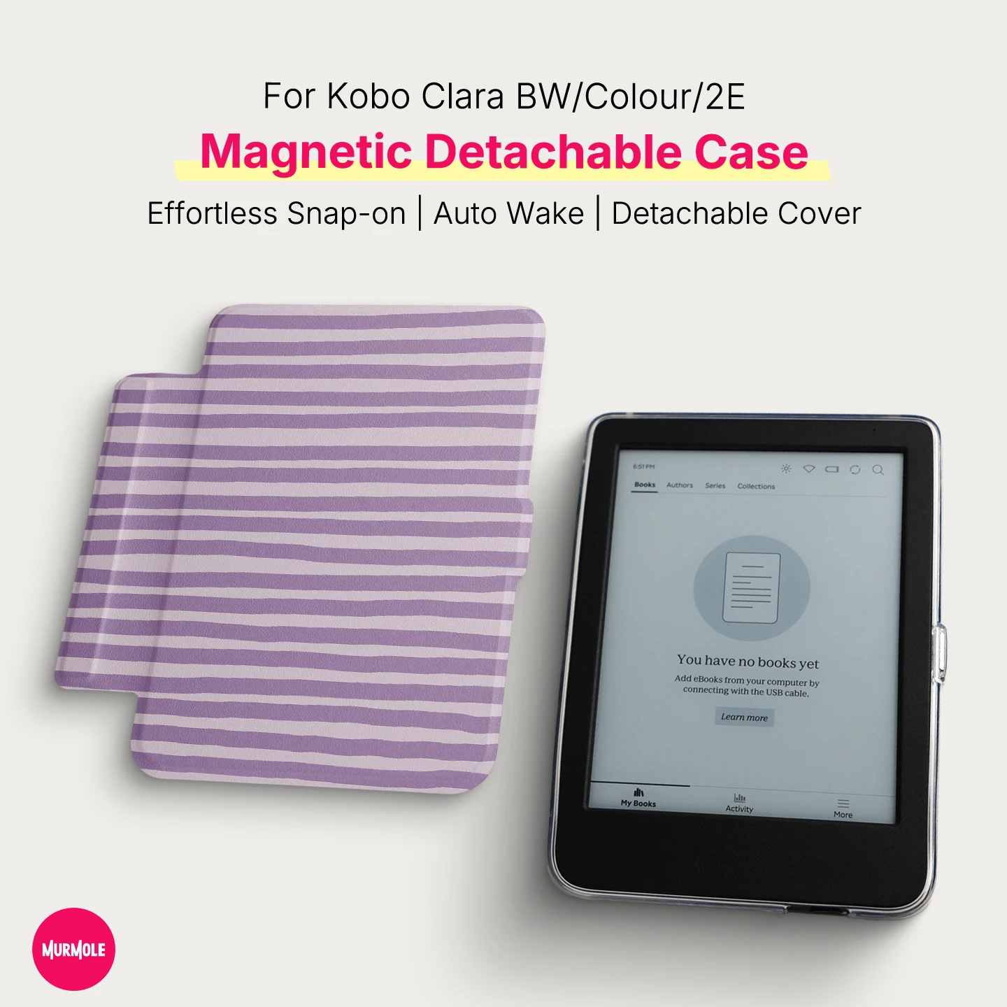 Фото Магнитный съемный чехол Murmelo 2-в-1 для Kobo Clara Colour BW 2E Classic Striped Smart Folio, тонкий, легкий, с функцией автоматического пробуждения №2