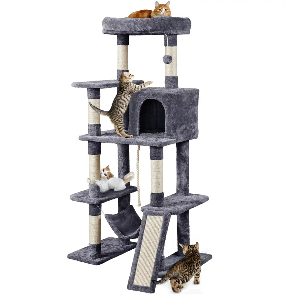 

SmileMart 63" H Cat Tree Tower with Hammock and Scratching Posts, Dark Gray,31.00 x 19.00 x 63.00 Inches