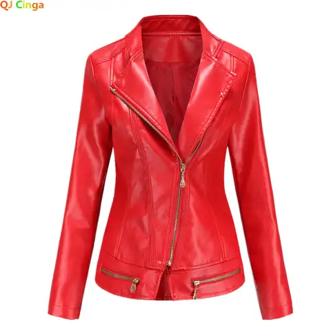 Новое поступление 2022, брендовые демисезонные мотоциклетные кожаные куртки, красная кожаная куртка, женское кожаное пальто, облегающая курт...