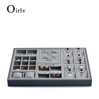 oirlv grey microfiberpu leather jewelry organizer tray detachable jewelry storage display for earring ring necklace