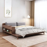Solid wood bed 1.8m tatami short bed master bedroom modern simple double bed with bookshelf 1.5m storage