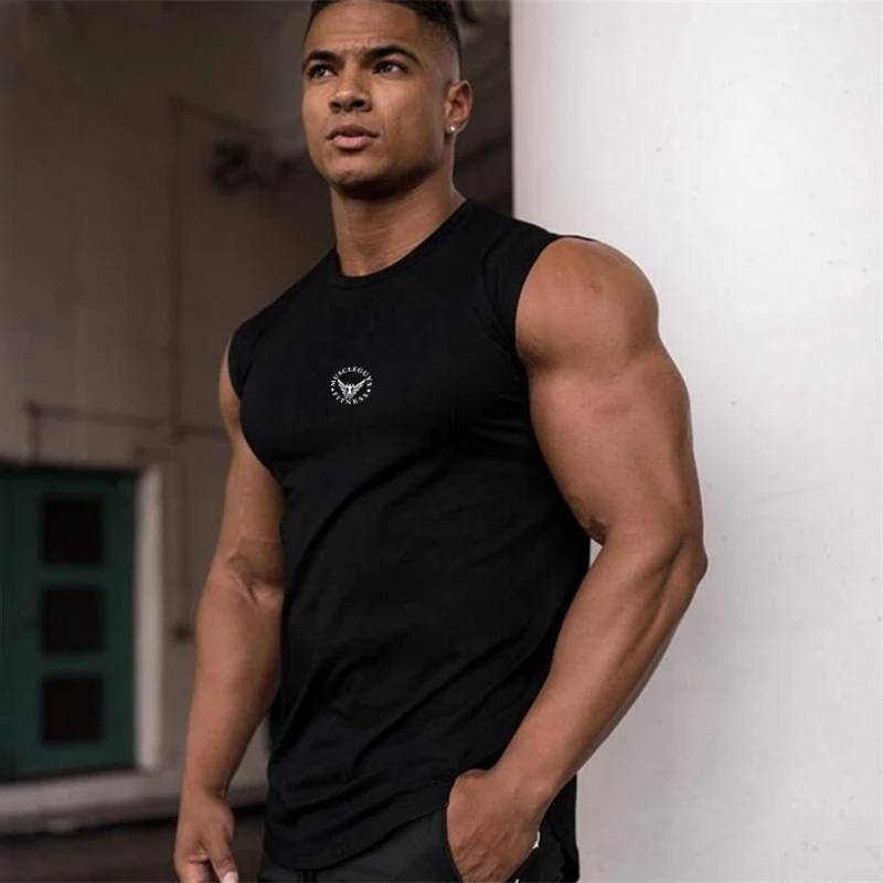 

New Gym Brand Mens Workout Sporting Sleeveless O-Neck Vest Fashion Casual Tank Top Training Running Breathable Fitness Singlets
