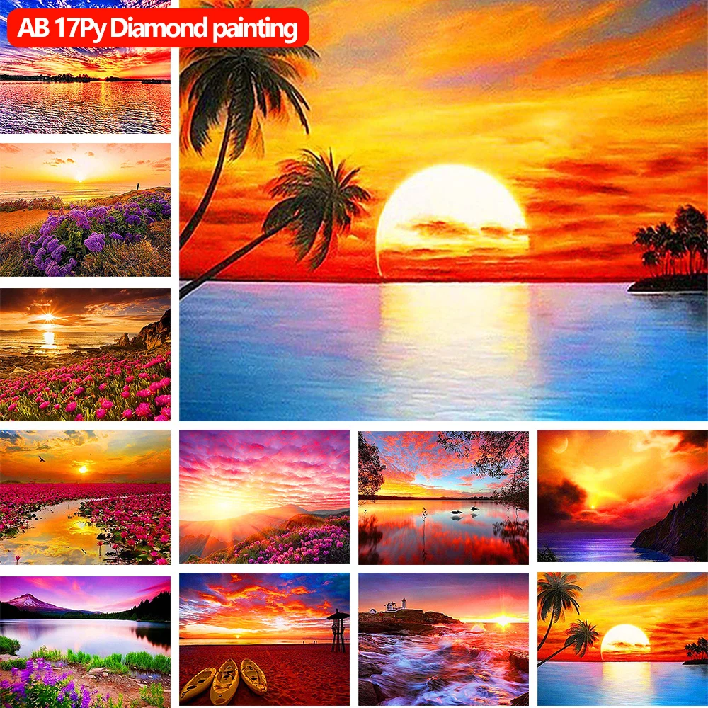 

AB 5D Diamond Painting Kit Landscape Sunset Sunrise Flower Cross Stitch Embroidery Mosaic Paint Full Square Round Home Gift