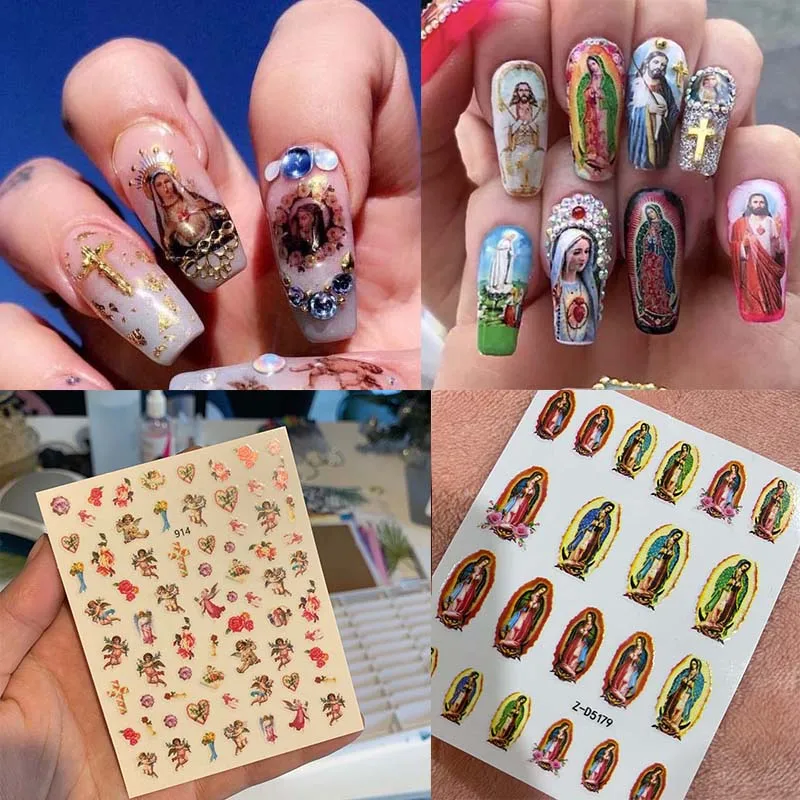 

1Sheet Nail Art Stickers Adhesive Virgencita Decal,3D Virgin Mary Angel Cupid Nail Slider, Jesus Christ DIY Manicure Nail Decor*