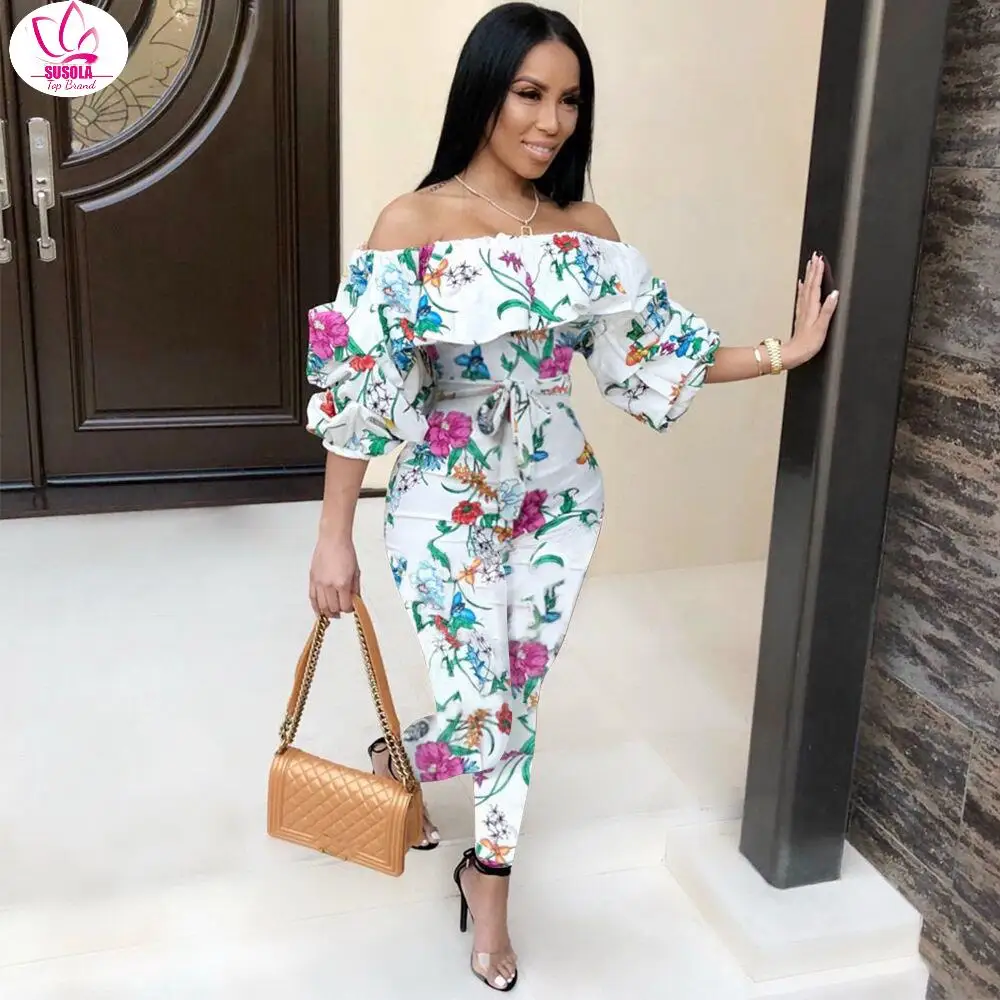 

Женский Облегающий комбинезон SUSOLA с длинным рукавом и цветочным принтом, сексуальные шикарные Элегантные Комбинезоны