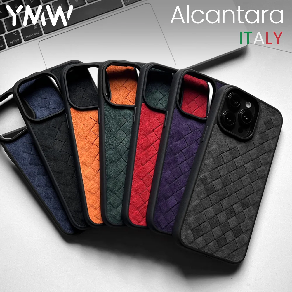 

YMW ALCANTARA Weave Case for iPhone 14 Pro Max 13 12 mini Supercar Interior Luxury Suede Leather Drop Protection Phone Cover