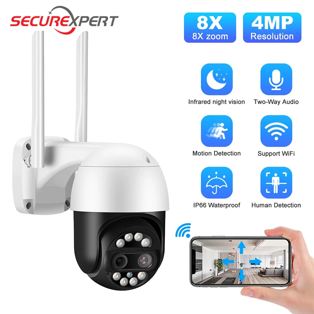 

PEGATAH 8MP Binocular Security Camera Outdoor WiFi PTZ Dual Lens 4MP HD Surveillance CCTV IP Cameras AI Tracking Video Surveilla