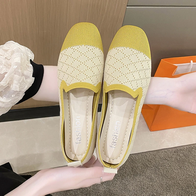 

Flat shoes women's spring and summer casual hole knitted breathable flat heel patchwork loafers2022autumn soft bottom flat shoes