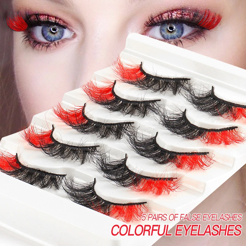 

5 Pairs Colored 3D Imitation Marten Hair Lashes Bulk Faux Wispy Natural Lashes Reusable Eyelash Extension European Style Thick